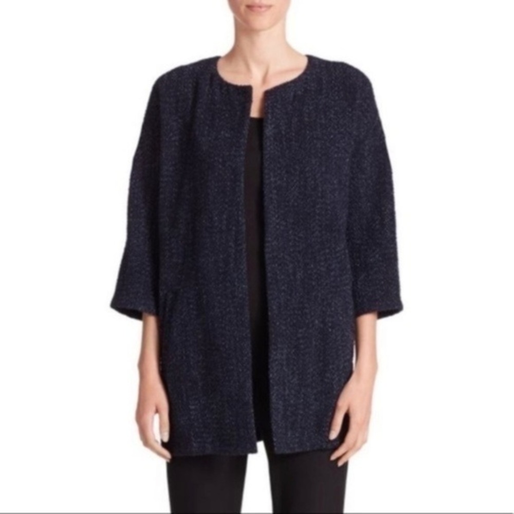 Eileen Fisher open 3/4 sleeve tunic blazer jacket